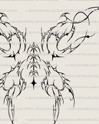 Close detail of pointed fairy wings tattoo showing sharp edges, flowy linework, and ornamental upper structure