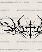Printable tribal cross tattoo stencil design with centered cross and sharp neotribal extensions