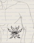 protective seraph eye with extended wings tattoo stencil displayed on mens side stomach and ribs for a broader layout