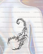 Protective scorpion tattoo meaning expressed as an abstract gothic stencil, shown on side back near the shoulder with ornamental cybertribal flow.