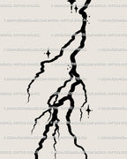 Close-up of punk lightning bolt tattoo stencil with small celestial stars and gothic emo grunge detailing.