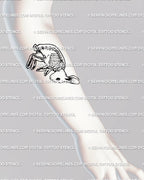 Fineline rabbit skeleton tattoo on forearm, creepy cute gothic bunny digital stencil ready to print. 