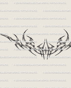 sharp razor flame chrome tribal tattoo stencil with smooth cyber curves and metallic inspired detailing for bold body placements