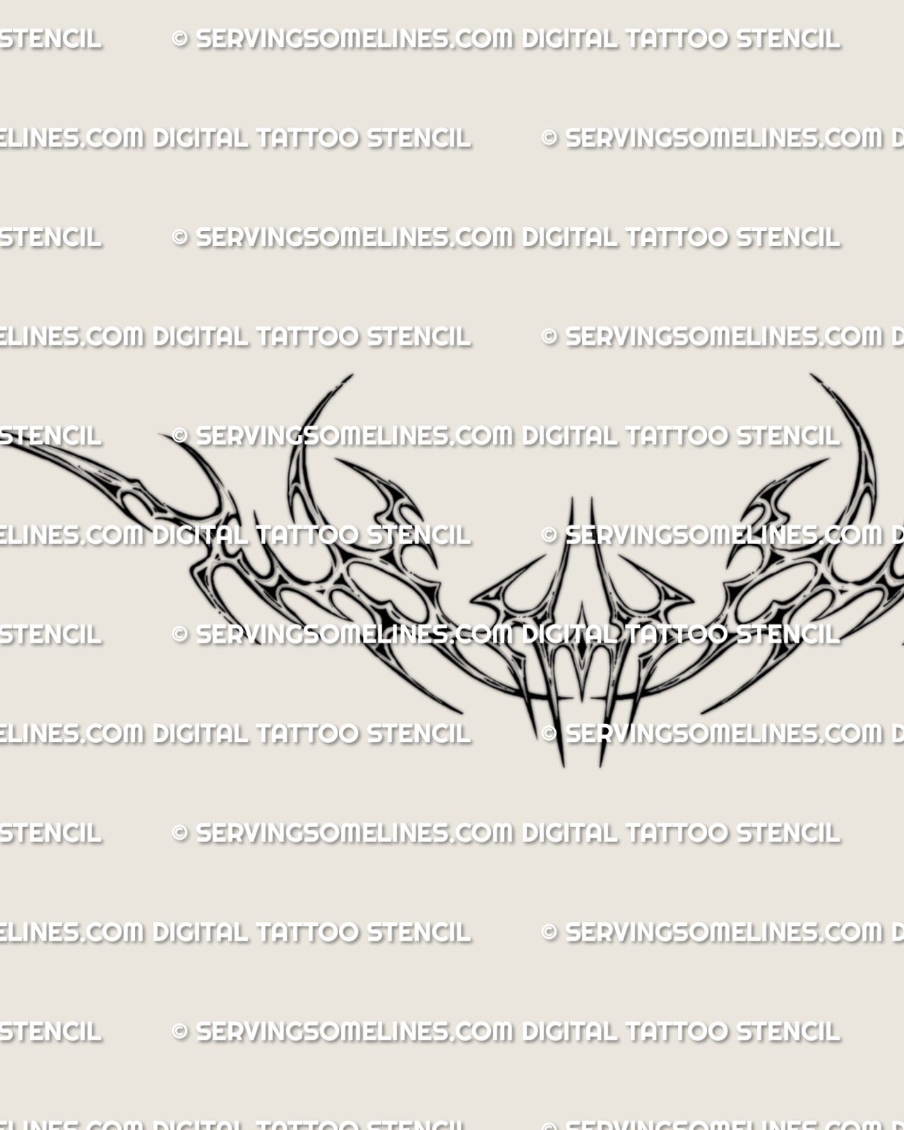 sharp razor flame chrome tribal tattoo stencil with smooth cyber curves and metallic inspired detailing for bold body placements