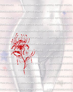 Red lily stencil, shown on womens hip placement example, spider lily tattoo stencil with curling petals and long stem, instant download