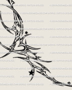 close view of cyber tribal rib tattoo linework showing heart and star accents, soft curved detailing for feminine side torso and underbust placement
