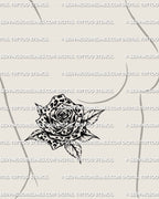 rose tattoo with leopard print stencil on womens side ribs, leopard rosette petal fill, clean linework stencil file download