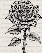 Close view of cheetah print rose tattoo stencil, petal spot spacing detail for crisp stencil transfer and sizing