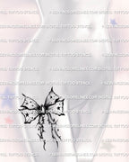 Royal gothic bow tattoo stencil on hip placement, decorative ribbon design delivered as high-resolution digital stencil
