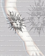 Sacred heart cyber sigil tattoo stencil shown on forearm placement preview, print-ready PNG JPG PDF