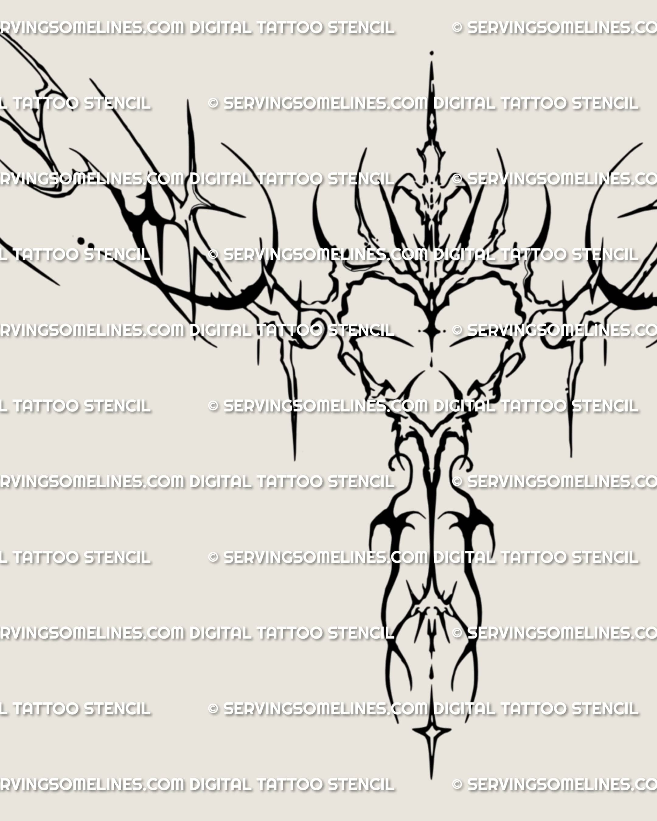Close-up of sacred heart cyber sigil tattoo design, showing ornamental neotribal linework and gothic feminine details in cybersigilism style.