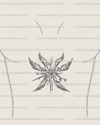 Sacred seraph tattoo design placed on the sternum, intricate wings and eyeball angel linework forming a powerful gothic tattoo flash.