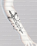 constellation sword tattoo on forearm with cyber tribal zodiac details and fine line star cluster for Sagittarius