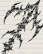 Close view of Sagittarius arrow glyph tattoo stencil download showing cyber sigil linework and clean stencil structure.