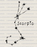 Scorpio constellation tattoo stencil digital download, minimalist zodiac stars and clean line path, PNG JPEG PDF for tattoo transfer.