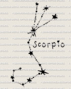 Scorpio constellation tattoo stencil digital download, minimalist zodiac stars and clean line path, PNG JPEG PDF for tattoo transfer.