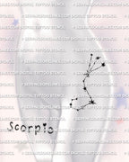 Scorpio constellation tattoo stencil shown on womens hip placement example, minimalist scorpius stars, instant download PNG JPEG PDF files.