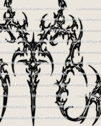 Close view of Scorpio glyph tattoo stencil, cyber sigil strokes and sharp tail mark, high resolution printable design files