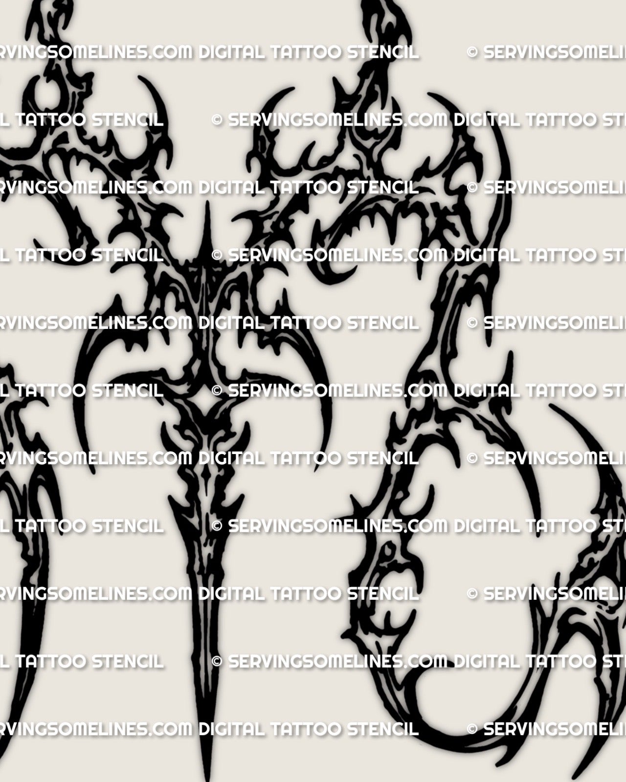 Close view of Scorpio glyph tattoo stencil, cyber sigil strokes and sharp tail mark, high resolution printable design files