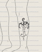 Scorpio sword tattoo stencil displayed on calf placement example, elongated blade works well along the calf line