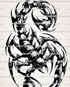 Scorpion tribal design with hooked stinger, open pincers, sharp side flares, and a modern tribal tattoo look