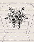 Seraphim angel back tattoo stencil for women featuring a centered all seeing eye and layered wings, printable digital tattoo stencil for large scale placement
