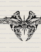 Seraphim angel tattoo stencil featuring an all seeing eye, digital tattoo template created for professional tattoo use
