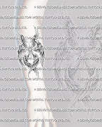 Seraphim wing tattoo stencil shown on forearm placement with vertical feather flow and sacred radiant detail