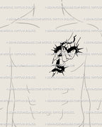 Men’s side chest tattoo design, serpent wrapped around long-nailed feminine hand, gothic digital tattoo stencil.