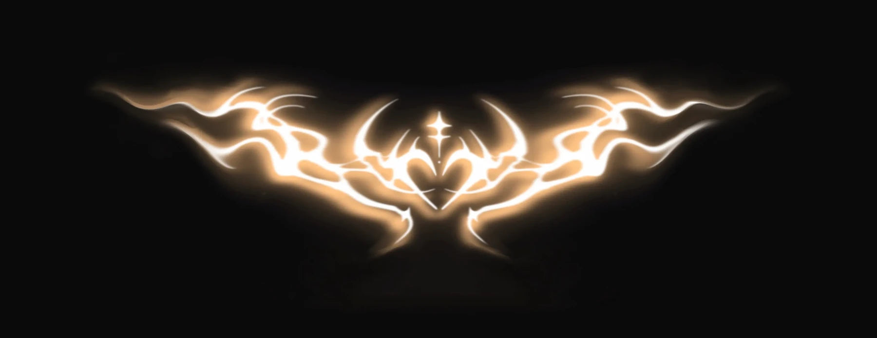 Flame-like neotribal heart pattern glowing in gold tones, serving as hero banner design for tattoo art brand 