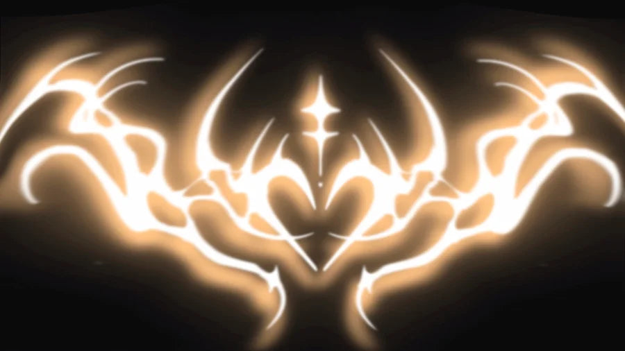 Glowing neotribal heart flame design used as mobile hero image, symbolic tattoo art with gold light pattern aesthetic