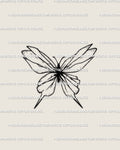 Minimal shattered glass butterfly tattoo stencil with cracked wing details, fine-line digital design symbolizing strength and renewal through fragility