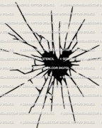 Shattered glass heart tattoo stencil, impact-burst shards and fracture rays, broken glass heart tattoo with bold black core. 