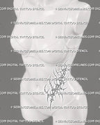 Side body waist tattoo for women with heart sigil stencil structure, sharp curves, and side stomach placement preview.