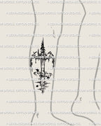 Clean sword design with soft water curves shown on the side of the lower leg with a light cyber inspired outline for a modern look