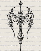Sigil sword emblem tattoo stencil printable download, centered winged blade design with sharp modern linework and clean files.