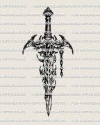 Sigilism dagger tattoo stencil preview, clean blade outline with cybersigilism details, instant download design file