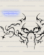 Sigilism bow tattoo digital download close up, showing gothic ribbon curves forming a hidden heart with ornamental flow. Clean linework made for tattoo stencil precision.