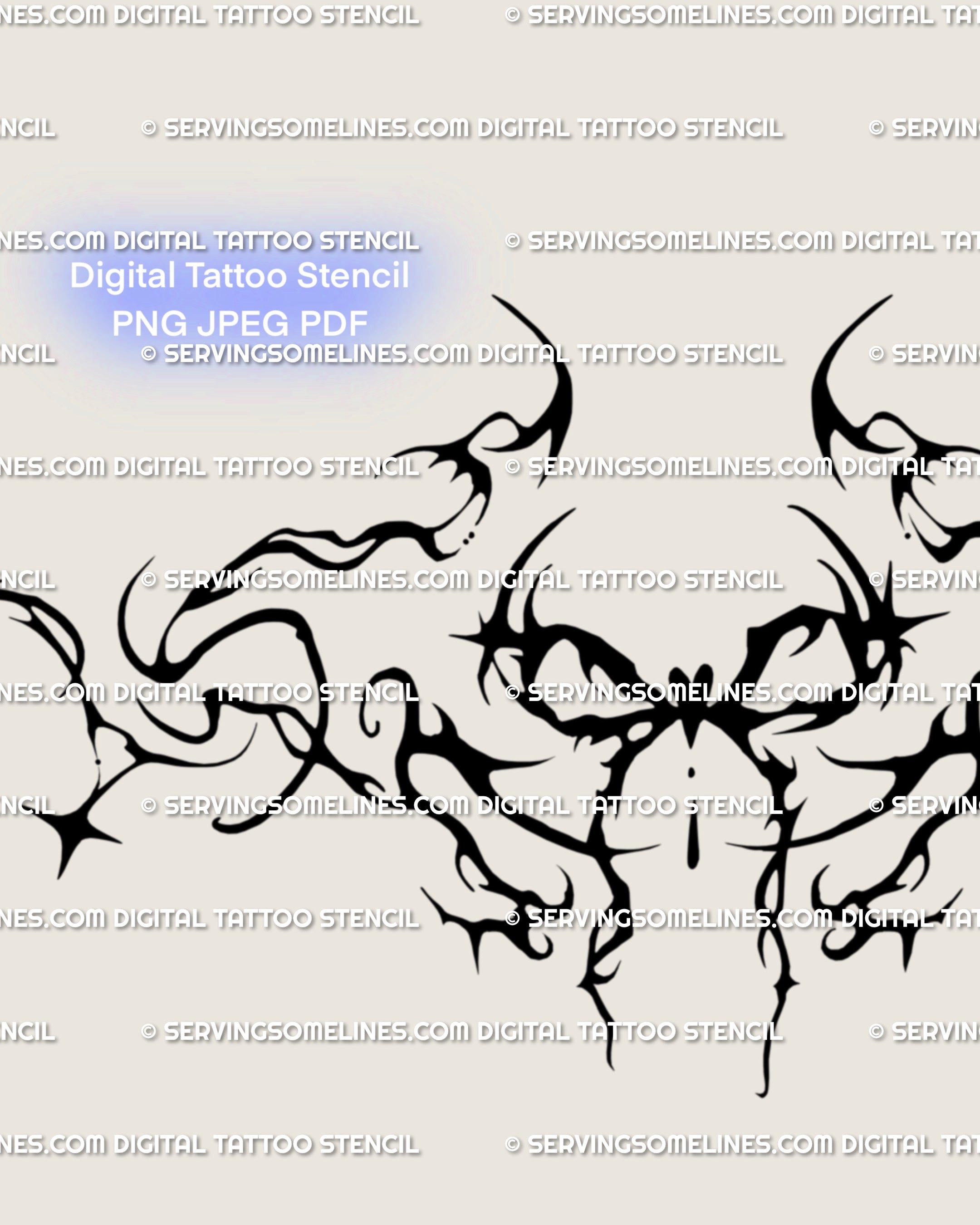 Sigilism bow tattoo digital download close up, showing gothic ribbon curves forming a hidden heart with ornamental flow. Clean linework made for tattoo stencil precision.