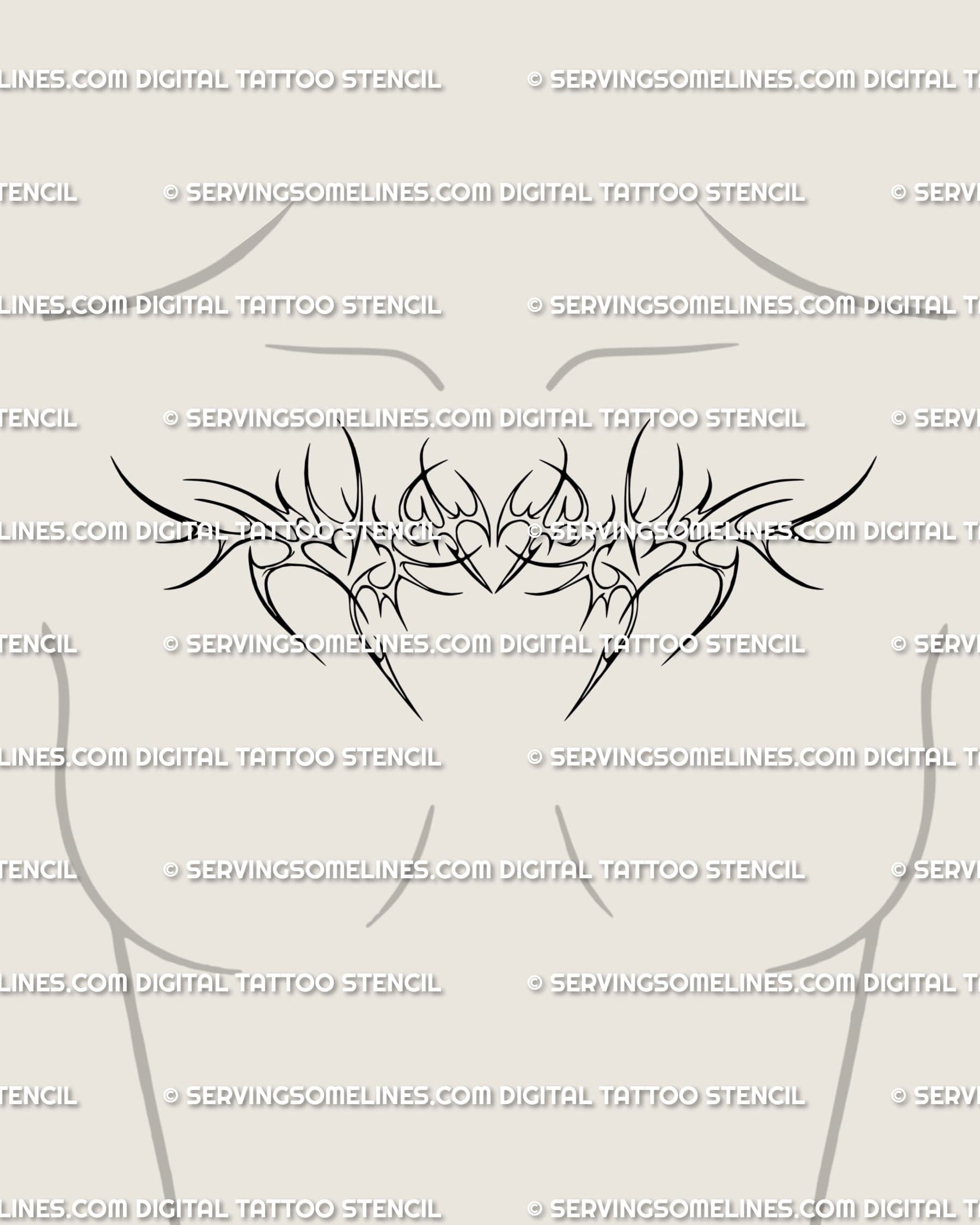 Sigilism chest tattoo design placed on female chest, showing gothic cyber tribal tattoo art and ornamental neotribal linework.