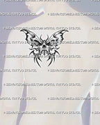 Skull butterfly stencil shown on men's shoulder blade, with wide wings, dark eye sockets, and clean back placement preview.