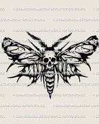 Skull moth tattoo stencil download, death head marking on thorax, black and white moth wings, printable stencil files