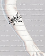 Small all-seeing eye tattoo stencil shown on forearm, digital line art with six wings in balanced symmetry, minimalist feminine vibe. 