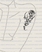 Small cybersigilism rose tattoo stencil displayed on womens shoulder blade placement example.