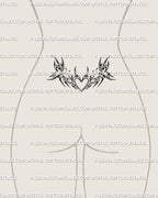 Small feminine heart butterfly lower back tattoo stencil download shown on lower back placement with compact side motifs.