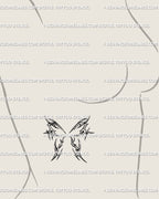 Small feminine wing tattoo stencil shown on ribs placement preview, abstract wing emblem with clean download files.