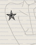 Small star tattoo stencil on womens upper arm placement, sharp five point star outline with thin inner line, printable stencil file download