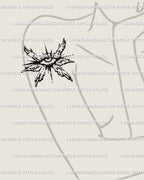 Small winged eye tattoo stencil preview displayed on woman’s shoulder, delicate seraphim design that fits naturally with shoulder curve.