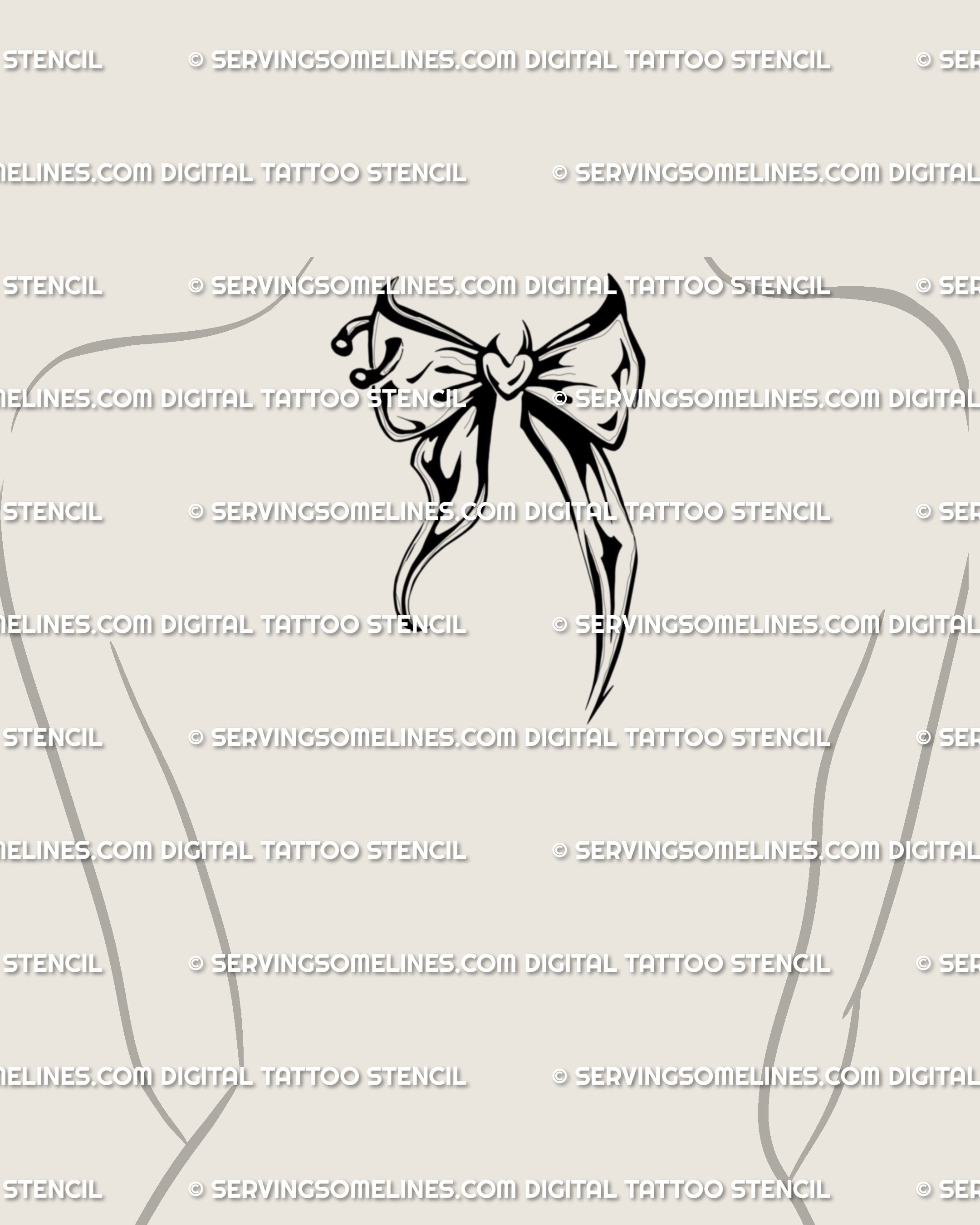 Nape/back-of-neck micro tattoo — a small tribal bow tattoo design with crisp knot and short tails; subtle, versatile, and ideal for first tattoos, supplied as an instant digital download.