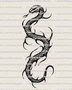 Snake tattoo stencil digital download, coiled serpent outline with spiked accents, printable file for tattooist sizing and placement